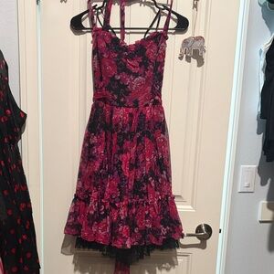 Retro Betsey Johnson silk Dress with Pink Floral Print & black slip